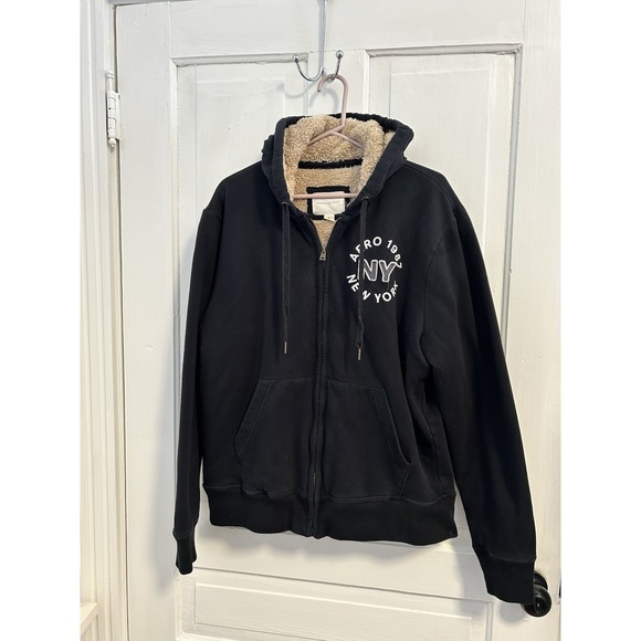 Vintage Y2K Aeropostale New York City  Zip-Up Hoodie Jacket Sherpa Lined XL - Picture 2 of 11
